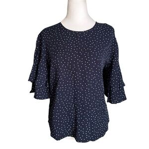 Pop Sugar Women's Red White & Blue Rayon Ruffle Sleeve Polka Dot Blouse Size M